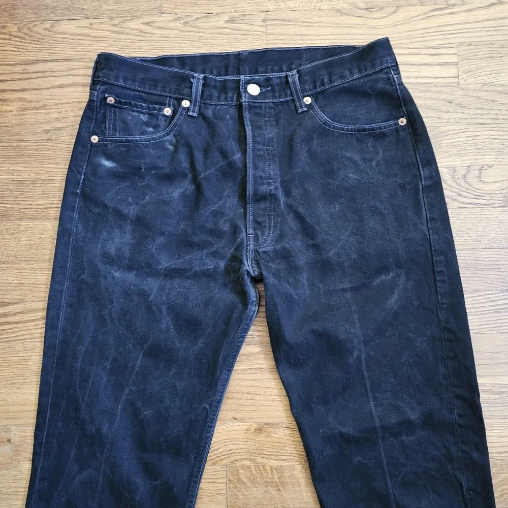 VTG Levis 501 Jeans Mens 34×32(32×32) Black Straight Button Fly Whiskers Y2K